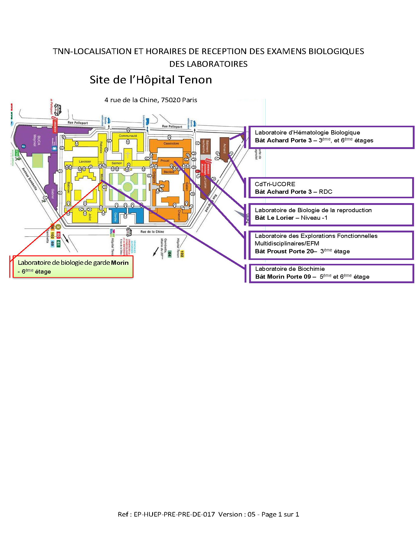 Plan des laboratoires — Tenon